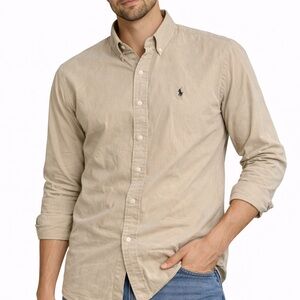 Ralph Lauren Blake Fit Tan Button Down Shirt Men’s Large 100% Cotton
